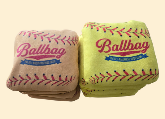 Official Ballbag Toss Stick and Slip Bags Set of 8 – Tan and Yellow dual-sided cornhole bags